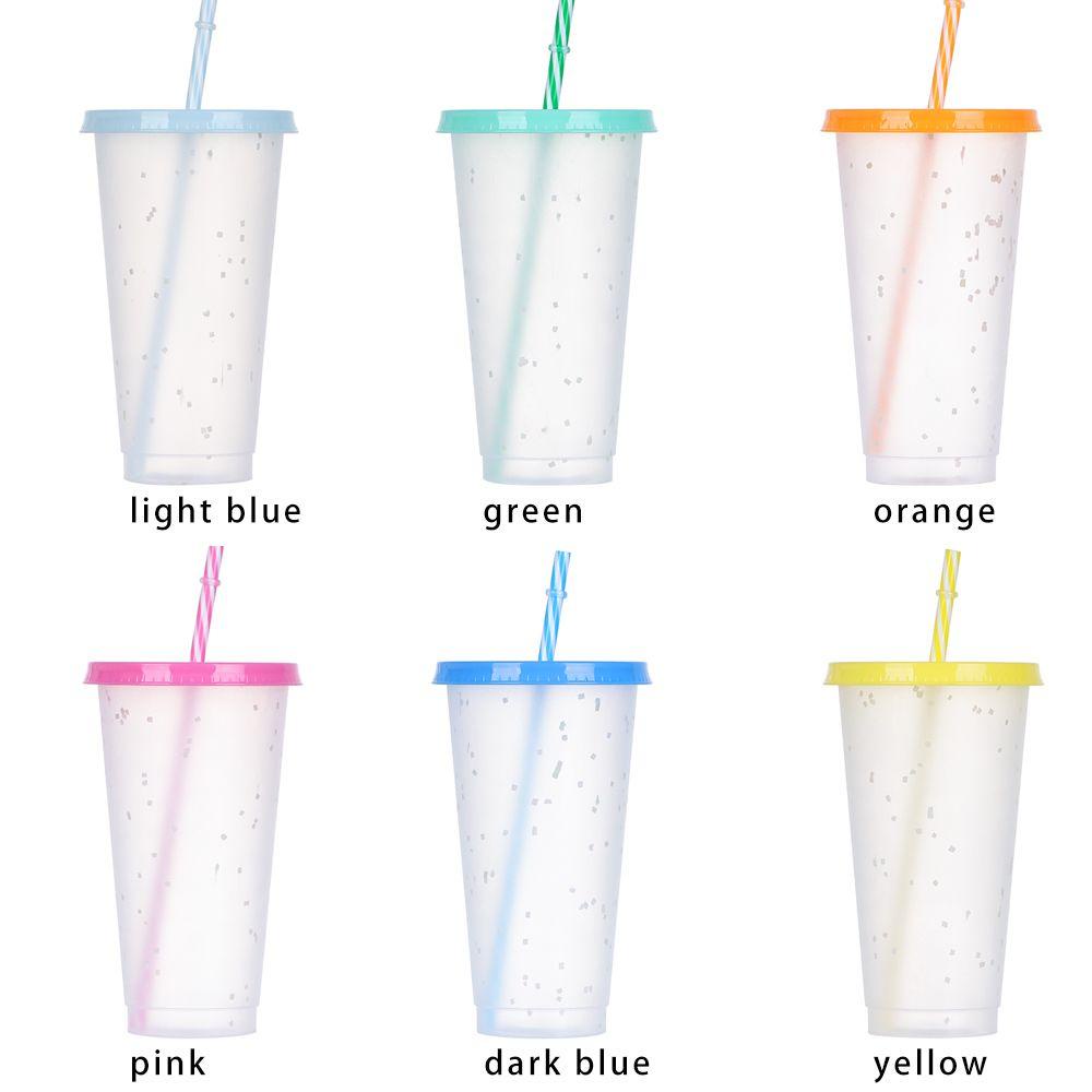 Solighter Cangkir Berubah Warna Fashion Multicolor PP Portable Coffee Straw Cup