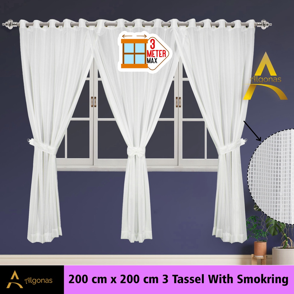 Vitrase Gorden Siang Warna Putih Polos Motif Kotak Jaring Rapat Model Ring