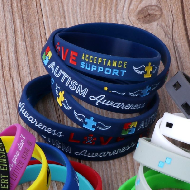 SIY  Pack Of 6 Autism Awareness Inspirational Bracelets Autism Awareness Creates Change Silicone Wristbands Blue Unisex