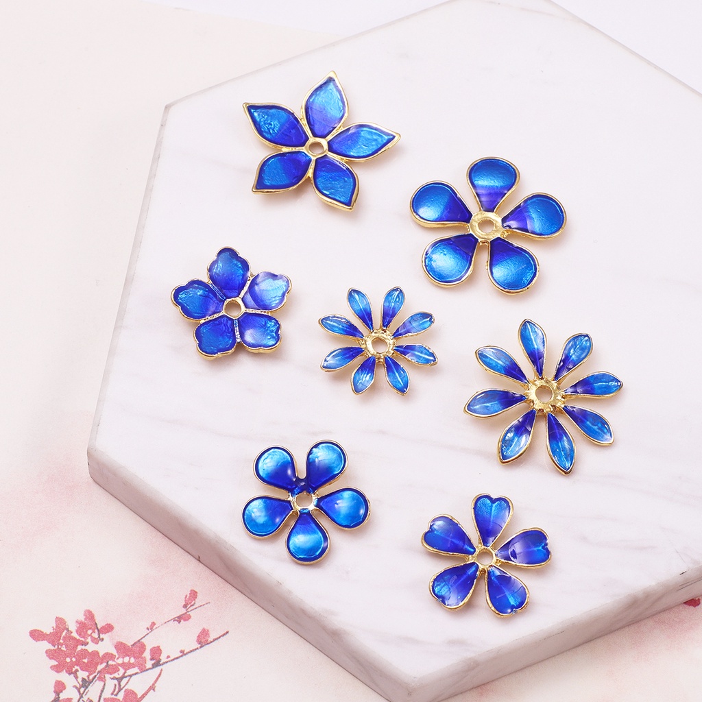 1 PC Tanaman Bunga Lotus Cross Cloud Mix Berbentuk Paduan Seng Logam Enamel Pesona Manik-manik untuk DIY Membuat Perhiasan Gelang