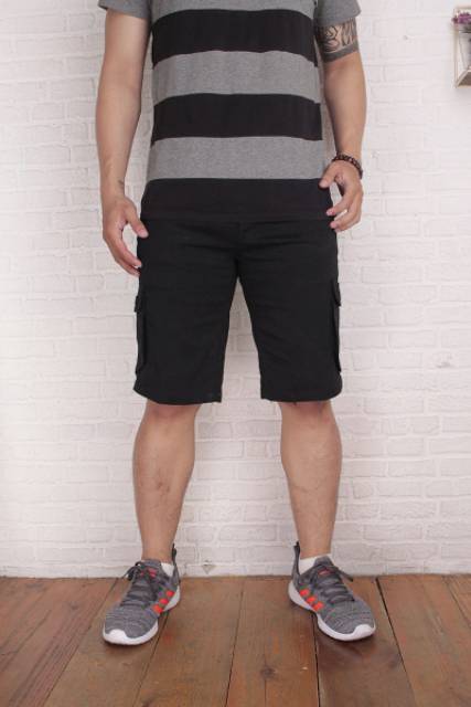 Celana cargo pria pendek stretch