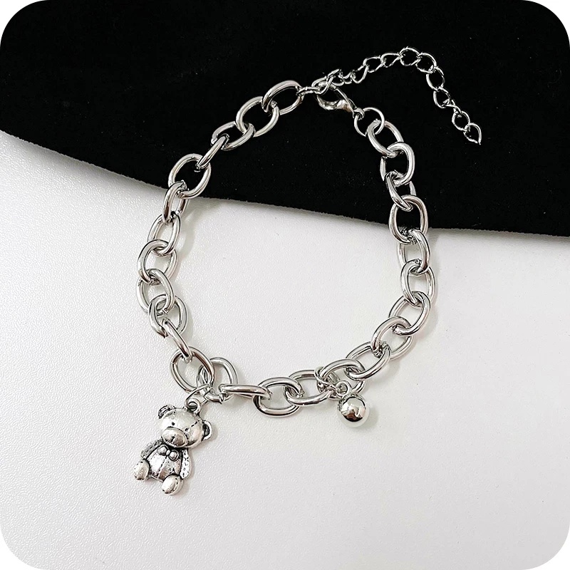 Gelang Tangan Alloy Silver Wanita Desain Beruang Simple Adjustable Kualitas Tinggi