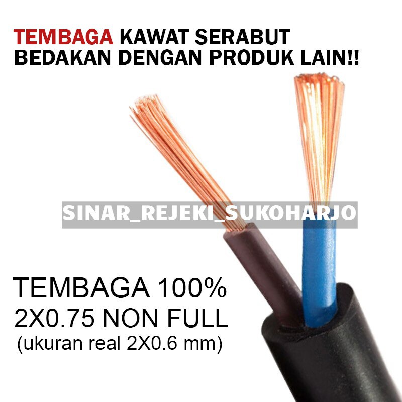 Kabel Listrik NYYHY NYMHY Serabut Tembaga 2x0,75 1 ROLL 50 METER FULL 2x0.75 NYY HYO Kabel Hitam Putih Tembaga Asli