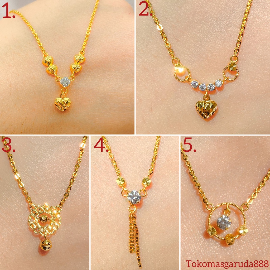 Banyak motif yaa Kalung set liontin anak dan dewasa emas asli kadar 700 70 16k rantai polo holo paperclip love ukir kilau meteor 2 gram aurel v