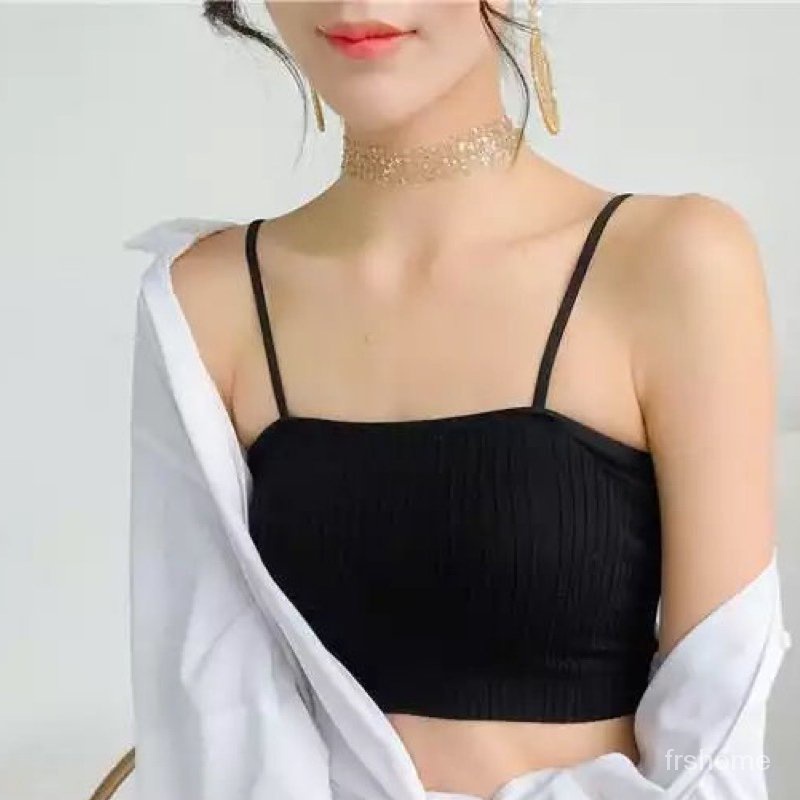 Bra tube top mulus pakaian dalam wanita bahu tipis satu kata bungkus dada anti-silau bottoming strap