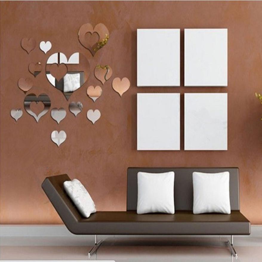 Stiker Dinding Kaca Cermin LOVE 15 Pcs Mirror Wall Sticker Dinding Wallpaper Love Dekorasi Dinding