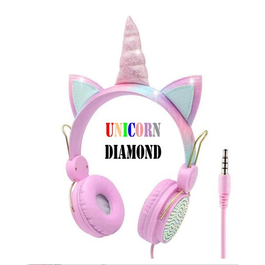 Roxyroxy- Headset Musik Stereo Sequin Plush Motif Unicorn Earphone + Mic High Quality