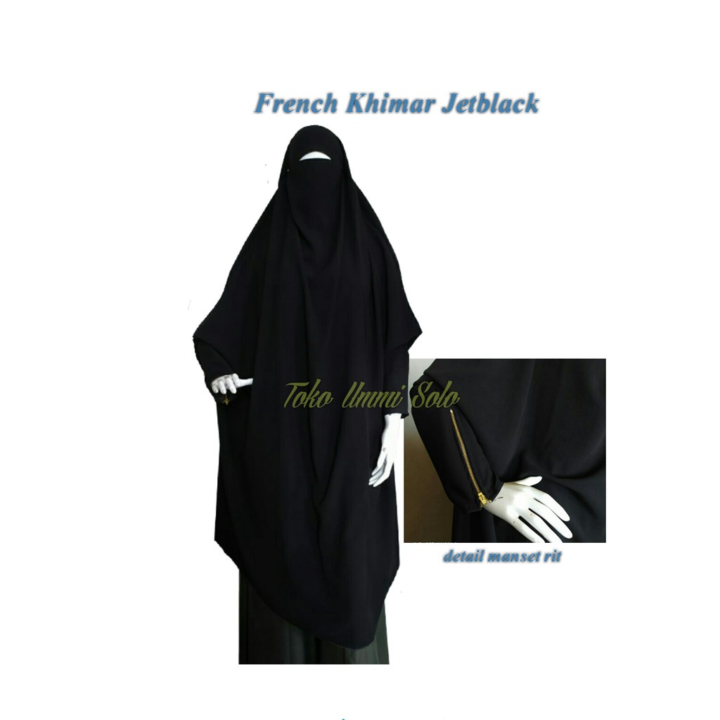 French Khimar Jumbo (plus lengan) ritsleting emas/jeans