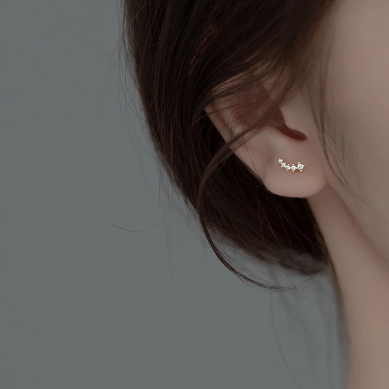 Anting Stud Mini Bahan 925 Sterling Silver Aksen Zircon Gaya Korea Untuk Wanita
