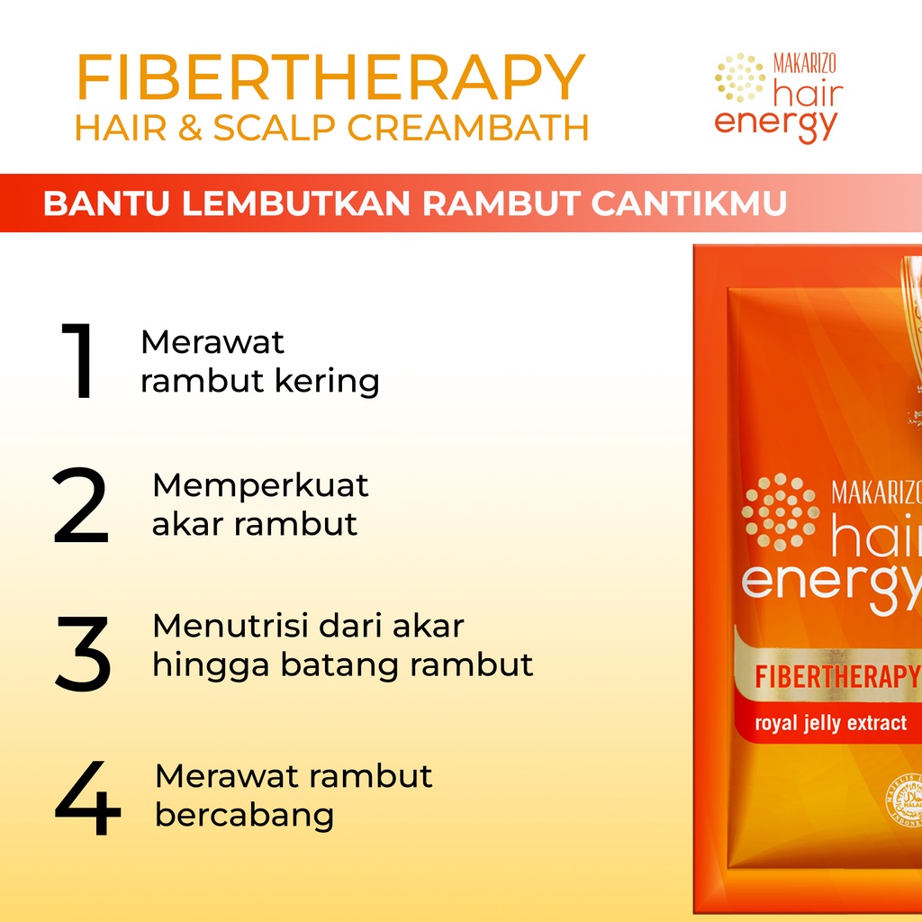 Makarizo Hair Energy Fibertherapy Hair &amp; Scalp Creambath Royal Jelly 30 mL / Perawatan Rambut Kering