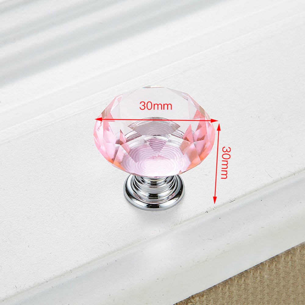 Pegangan Handle Tarikan Laci Pintu Kristal Warna Pink Ukuran 3cm