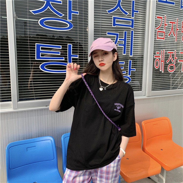 [littlecrab] Kaos Oversize Kaos Couple T-shirt Lilac Hitam OALIFCMIA Double Eskrim Kaos Tumblr Korean Style