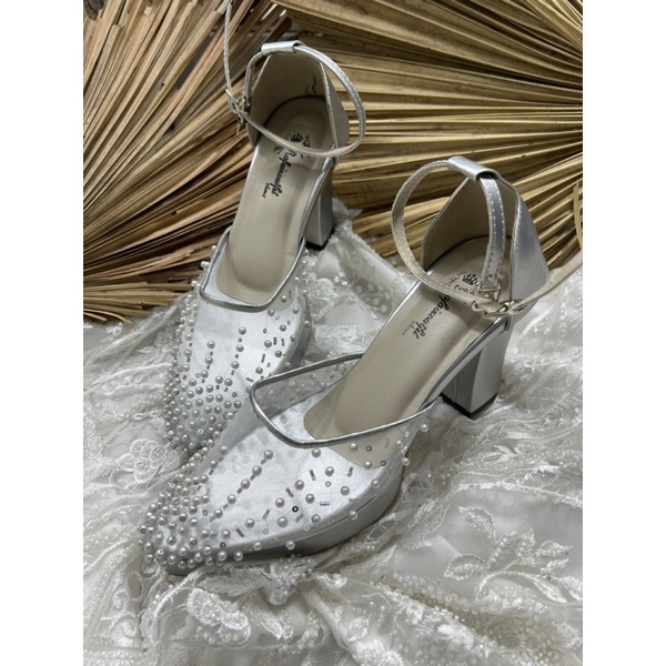 sepatu Rafaizoutfit sepatu wanita wedding zee silver tali 9cm tahu