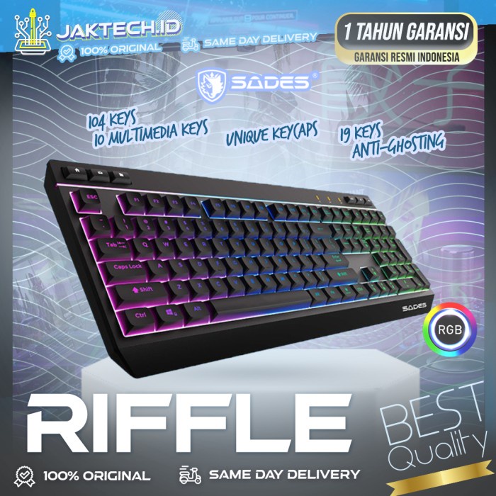 Sades Riffle / Rifle Fullsize Membrane Keyboard Gaming RGB - Hitam