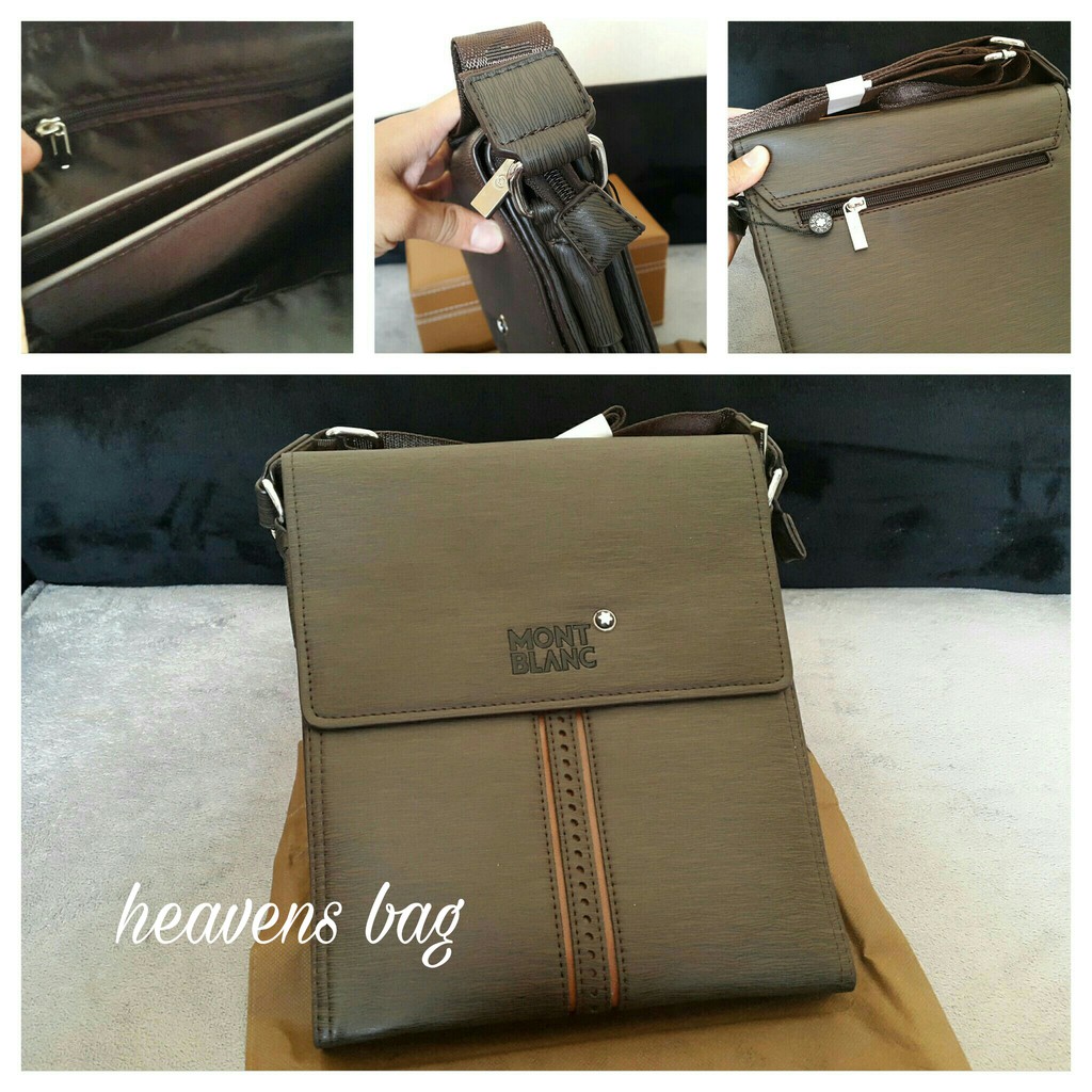 TAS SELEMPANG TAS KULIT TAS PRIA TAS COWOK TAS LAKI TAS IMPORT MONT BLANC COKLAT 8115-2 TAS SLEMPANG