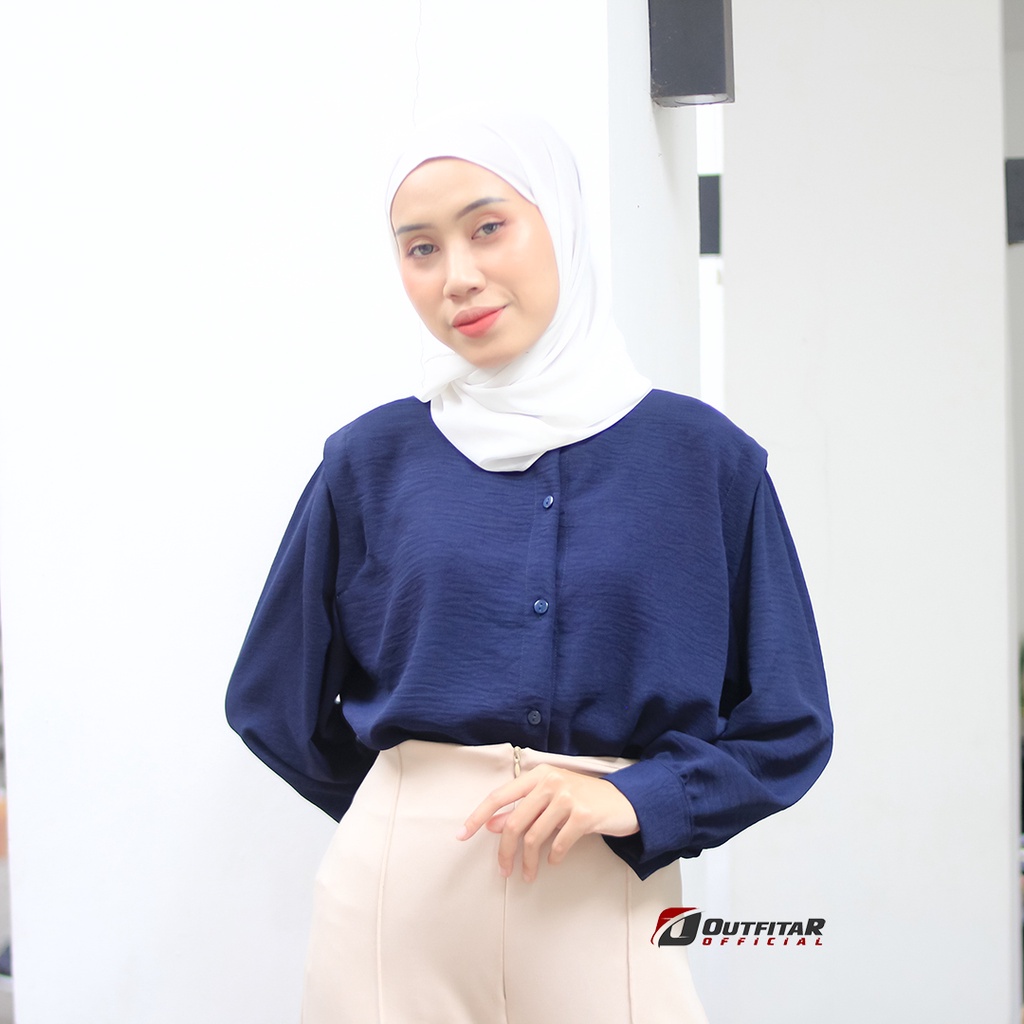 Kemeja Wanita Oversize Lesley River Blouse Oneck Longsleeve Hight Quality Premium