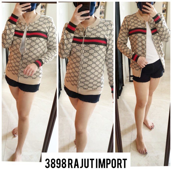 jaket wanita JAKET GUCCI RAJUT IMPROT JAKET WANITA - cream, all size sweater korea Jaket wanita crop