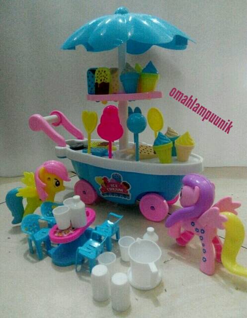 AJ Mainan bakul gerobak ice cream dengan little pony (sedang/medium)