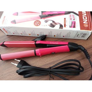 Catok Rambut Straight Curly Nova 2 in 1 Hair beauty set Pink