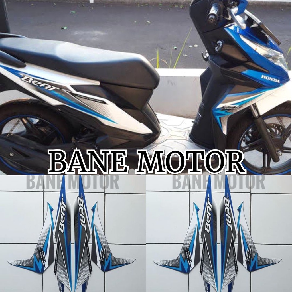 stiker body Honda Beat FI ISS 2018 putih biru - striping Lis body motor Honda Beat fi iss 2018