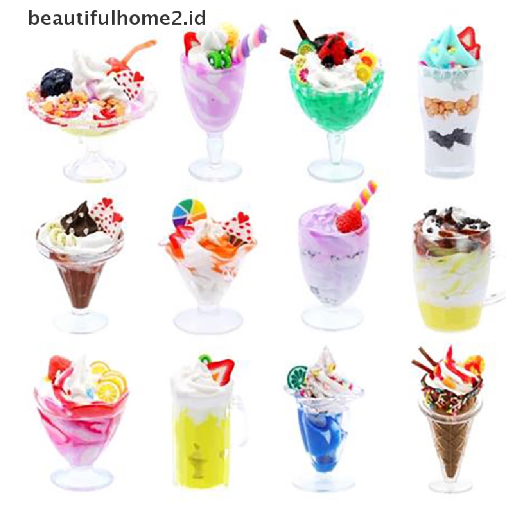 (Beautifulhome2.Id) 12pcs / Set Mainan Cup Es Krim / Sundae Mini Diy Bahan Plastik