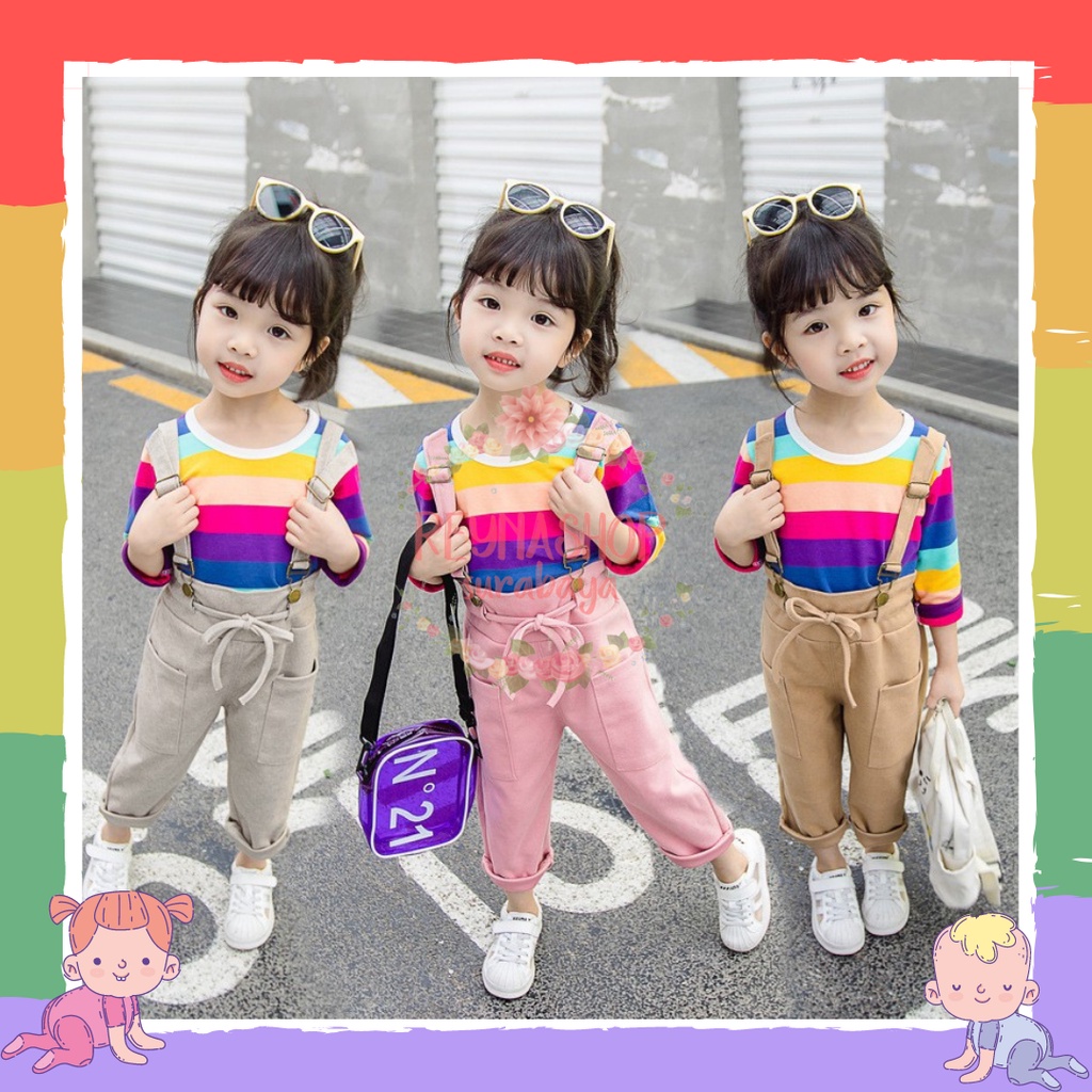 (FV) Setelan Jumpsuit Import Rainbow Anak Import Atas Bawah Best Quality Premium Setelan Jalan Anak