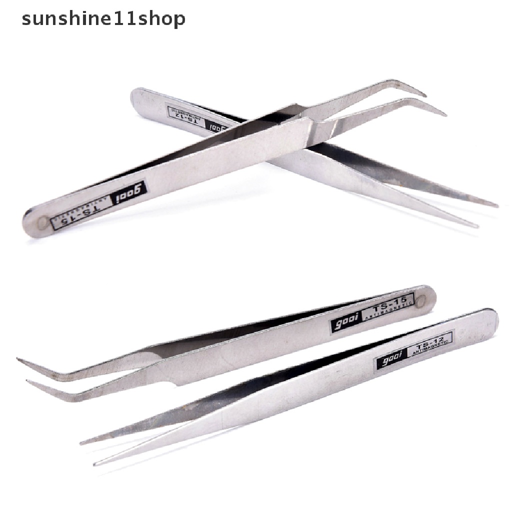 (SHO) 2pcs Pinset Stainless Steel Untuk Mengambil Bulu Mata Palsu / Nail Art