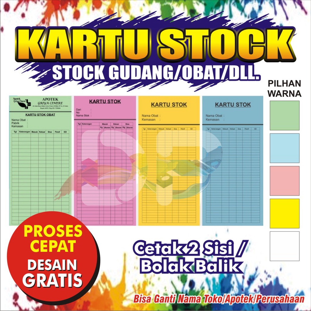 

Cetak Kartu Stock Custom / Persediaan Barang, Kartu Iuran, / Kartu Stok Obat