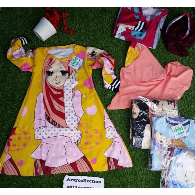 Setelan gamis scuba kerudung