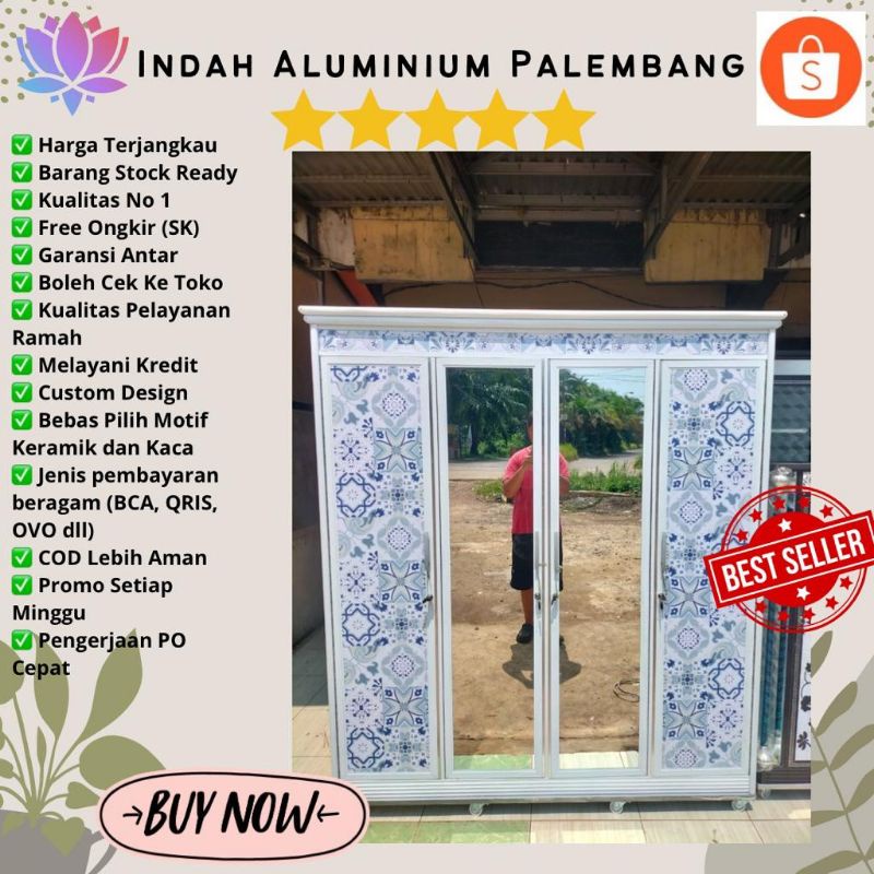 LEMARI PAKAIAN 4 PINTU MINIMALIS MURAH ALUMINIUM PALEMBANG