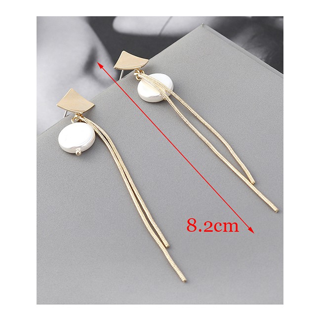 LRC Anting Tusuk Fashion Gold Plated Gold Zither Tassel S925 Silver Needle Stud Earrings Y62619