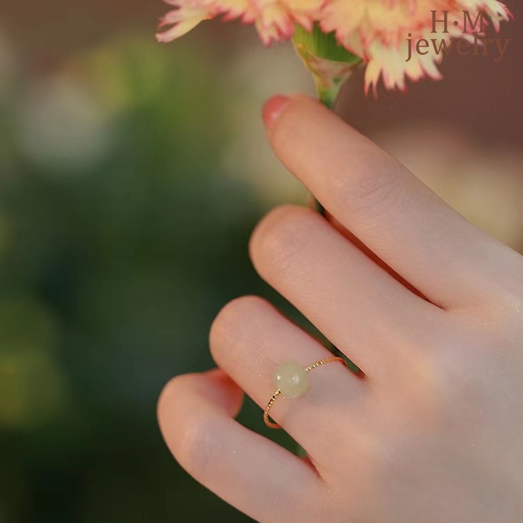 Cincin Batu Giok Hetian Gaya Retro Untuk Wanita