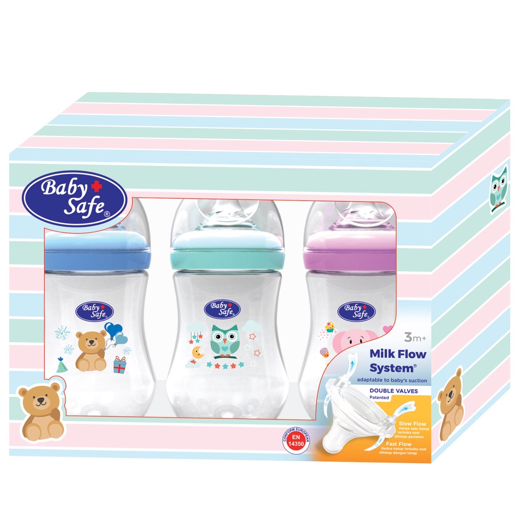 BabySafe 3 pcs Wide Neck Bottle 250 ml atau Botol Susu Bayi &amp; Dot