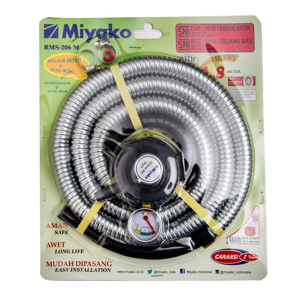 SELANG GAS PAKET REGULATOR MIYAKO RMS-206 + KLEM