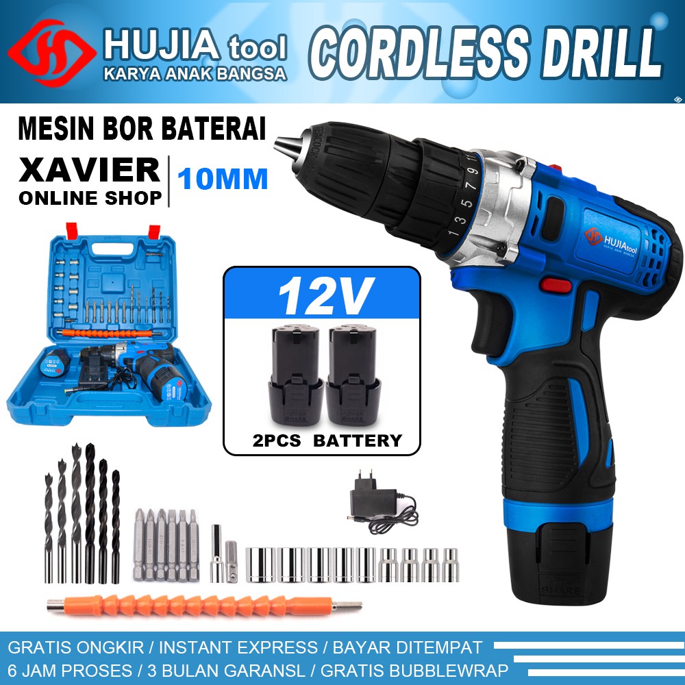 Jual Hujia V Cordless Drill Bor Mesin Elektrik Drill Mm Set