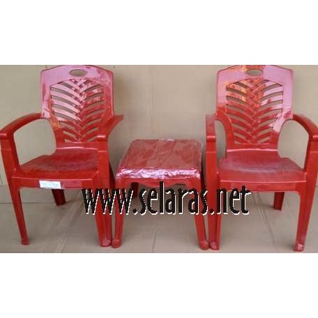 2 Kursi Teras Plastik 809 Set 1 Meja 4343 Napolly Merah Damitaseller