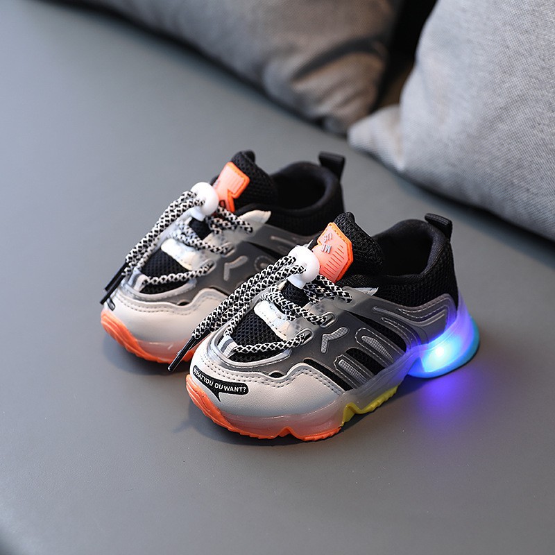 HappyOliver BE PERFECT Sepatu Sneakers Anak Laki / Perempuan LED Menyala Import sekolah