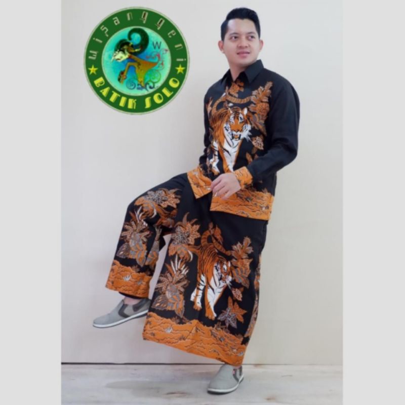 Setelan Sarung Celana Pria Dewasa Kombinasi Kemeja Batik Lengan Panjang Pendek Baju Cowok Modern Kek