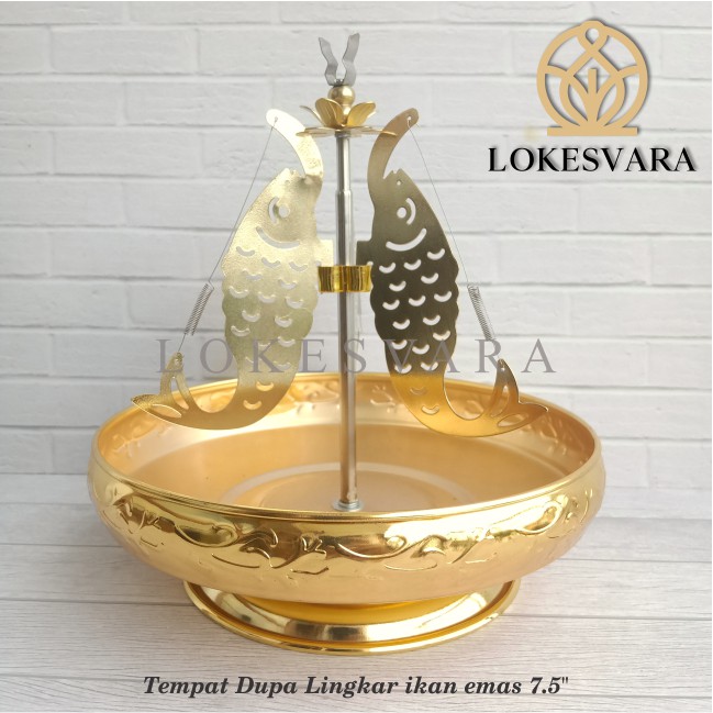 Tempat Bakar Dupa Lingkar / Hiolo/ Bokor Kuningan Motif Ikan Emas 7.5&quot;