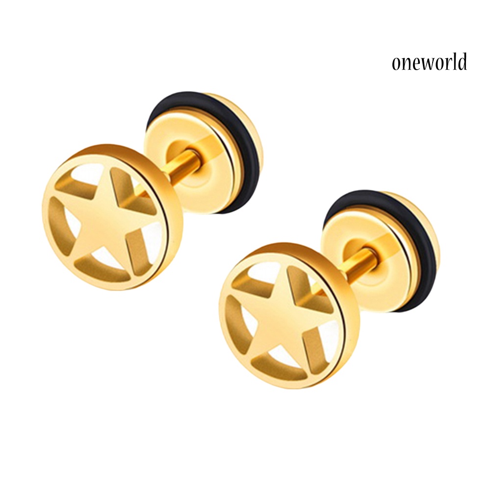 OW@ Women Men Couple Stainless Steel Hollow Star Barbell Earrings Punk Ear Studs