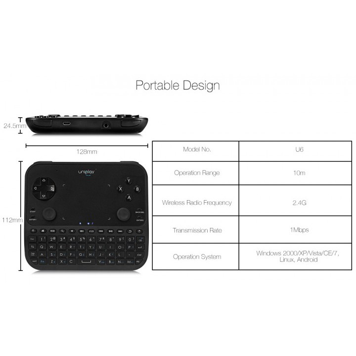 UNIPLAY U6 2.4G Universal Wireless Keyboard With Mouse Touchpad