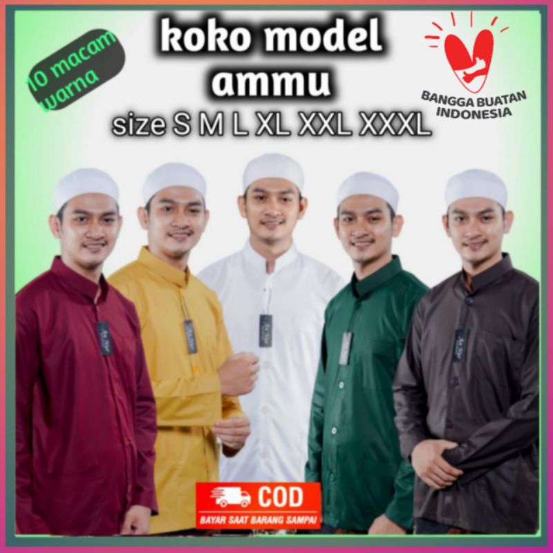 baju koko haibah model amu ammu santri laki laki pria dewasa lengan panjang merk annur