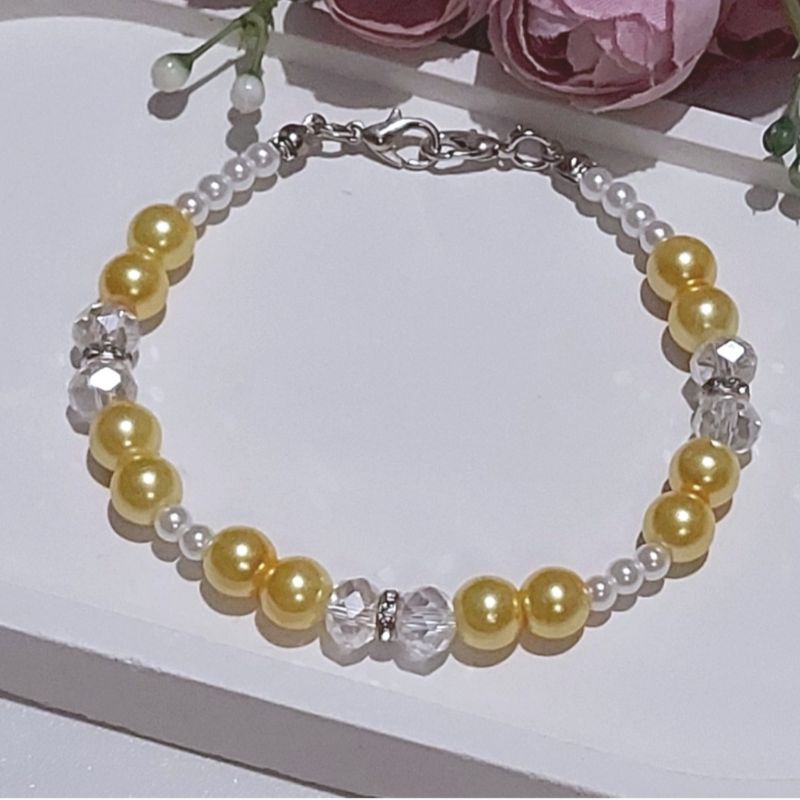 KONEKTOR MASKER HIJAB MUTIARA, PENGAIT MASKER HIJAB MUTIARA-Kristal Mtr Kuning