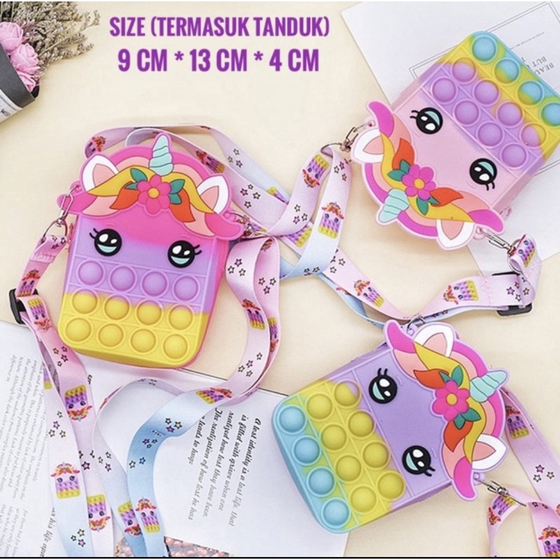 Tas selempang unicorn pop it anak karakter Jelly Depan Belakang Import asli/unicorn rainbow pop it/s