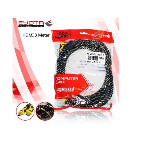 Cable hdtv 1.4 eyota 3m gold m-m net jaring full hd 1080p 3d for pc laptop dvd ps projector - Kabel hdtv 3 meter male