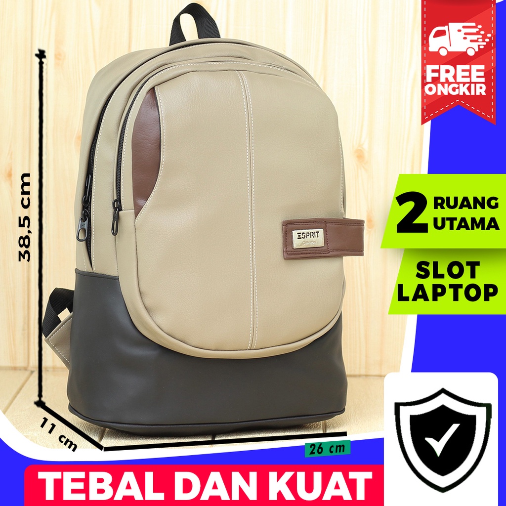 Ransel Wanita Espirit Polos Coklat Muda Stylish Backpack Multifungsi Original Kulit Sintetis Premium Murah Anti Air Kekinian Tas Sekolah Wanita SD SMP SMA Kuliah Remaja Laptop  Koreaan Style Kuliah Ori