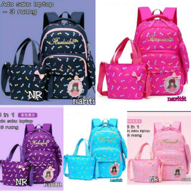 Backpack Heels Set 2in1 Tas Fashion Wanita Ransel Gendong Cewek Murah Bagus Sekolah Anak Lucu