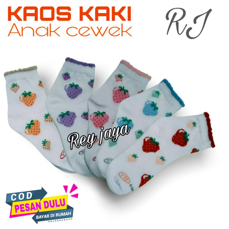 Kaos Kaki Anak Teka Paud Sd Perempuan Cewek 5 10 Tahun Motif Stroberi Panjang Tebal