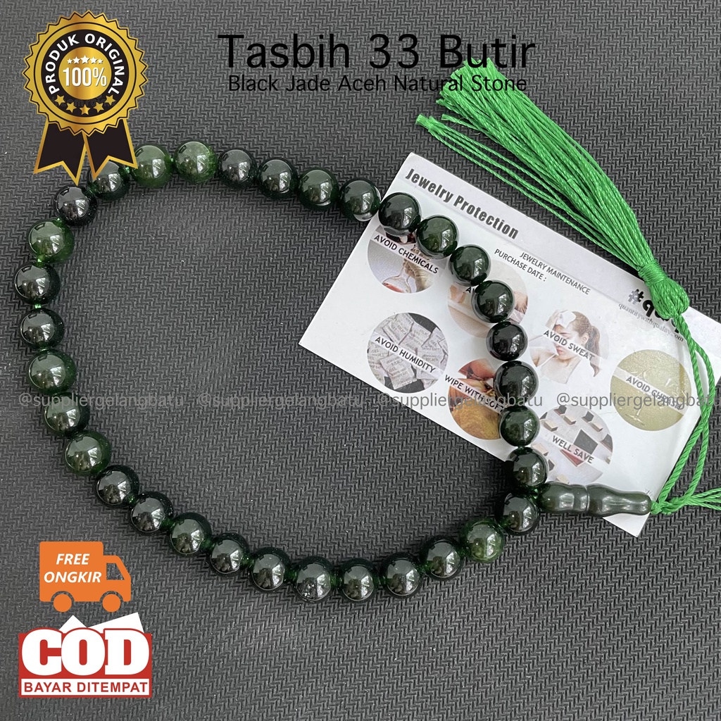 Tasbih tangan 33 butir black jade aceh batu alam natural original murah