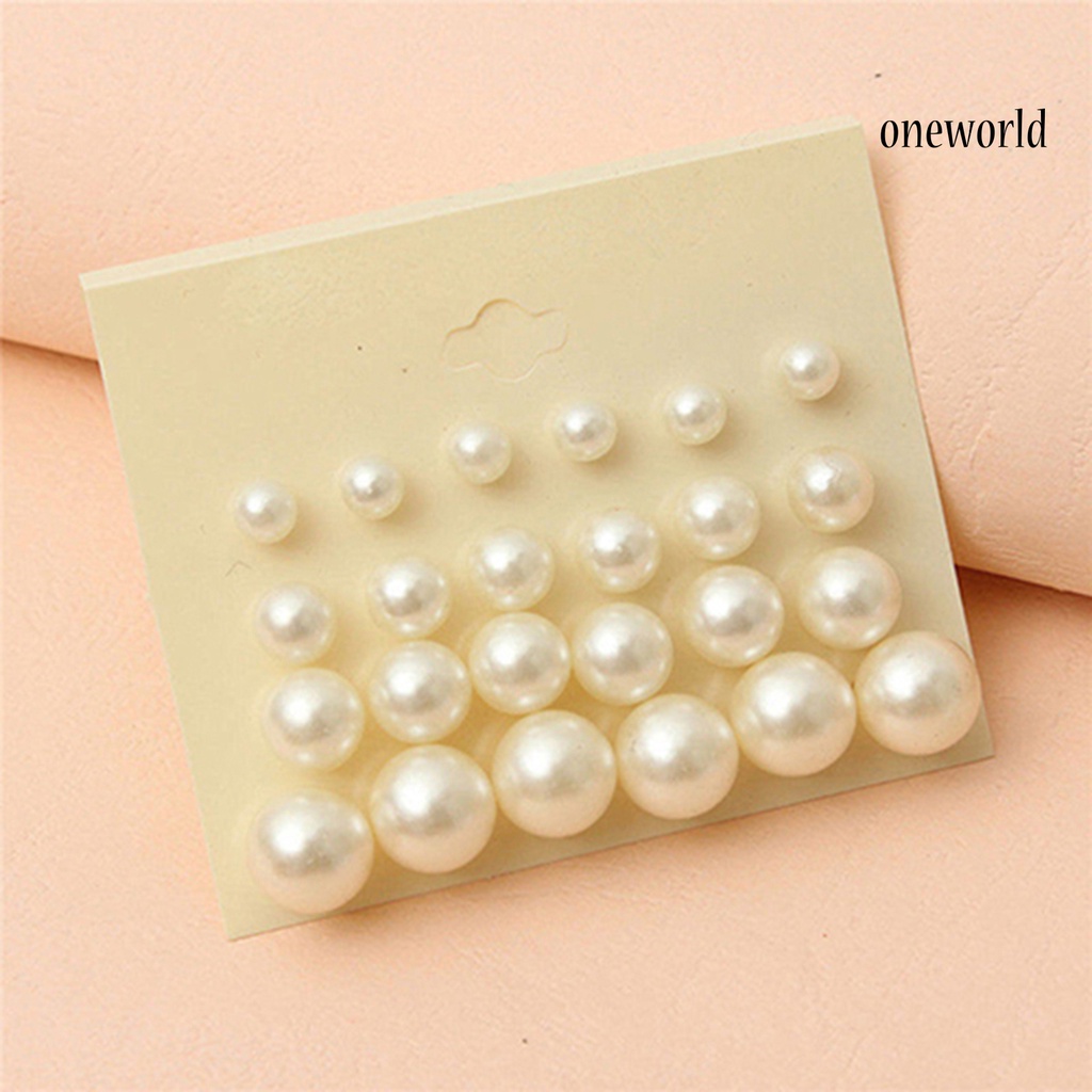 OW@ 12 Pairs Attractive Elegant Faux Pearl All-match Ear Stud for Party